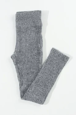 Clearance Dear-Lover Wide Waistband Ribbed Textured Knit Leggings Gray