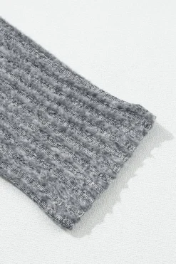 Clearance Dear-Lover Wide Waistband Ribbed Textured Knit Leggings Gray