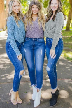 Fashion Dear-Lover Wrap V Neck Waffle Sweater Gray