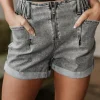 New Dear-Lover Zipped Light Wash Cuffed Edge Denim Shorts Gray