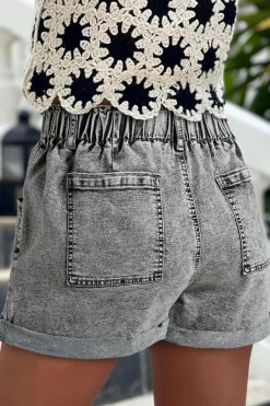 New Dear-Lover Zipped Light Wash Cuffed Edge Denim Shorts Gray
