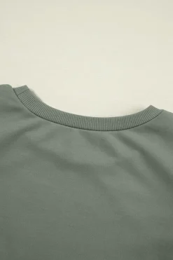 New Dear-Lover Solid Patchwork Sleeve Round Neck Sweatshirt Grayish Green
