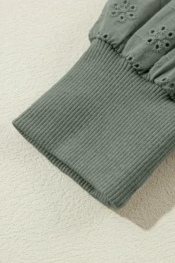 New Dear-Lover Solid Patchwork Sleeve Round Neck Sweatshirt Grayish Green