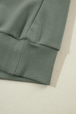 New Dear-Lover Solid Patchwork Sleeve Round Neck Sweatshirt Grayish Green