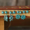 Fashion Dear-Lover 6 Pair Turquoise Boho Vintage Earrings Set Green