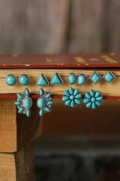 Fashion Dear-Lover 6 Pair Turquoise Boho Vintage Earrings Set Green