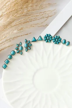 Fashion Dear-Lover 6 Pair Turquoise Boho Vintage Earrings Set Green