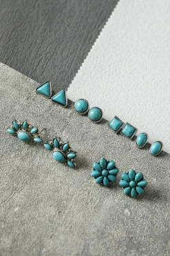 Fashion Dear-Lover 6 Pair Turquoise Boho Vintage Earrings Set Green