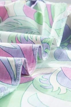 Discount Dear-Lover Abstract Print Bubble Sleeve Smock Detail Blouse Green