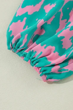 Best Dear-Lover Abstract Print Puff Sleeve Tied Notched Neck Long Dress Green