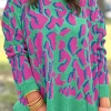 Discount Dear-Lover Abstract Print Ribbed Trim Baggy Sweater Green