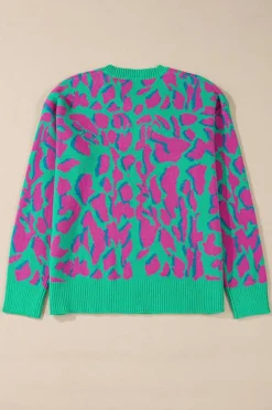 Discount Dear-Lover Abstract Print Ribbed Trim Baggy Sweater Green