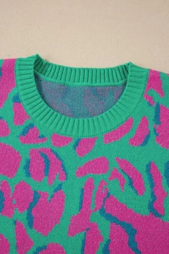 Discount Dear-Lover Abstract Print Ribbed Trim Baggy Sweater Green