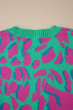 Discount Dear-Lover Abstract Print Ribbed Trim Baggy Sweater Green