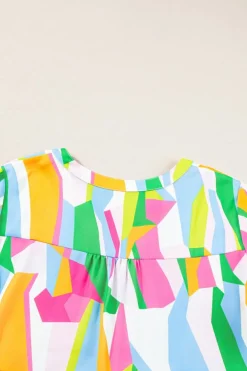 Fashion Dear-Lover Abstract Print Ruffled Sleeve V Neck Dress Green