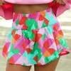 Clearance Dear-Lover Abstract Print Smock Waist Casual Shorts Green