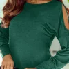 Best Dear-Lover Asymmetrical Cut Out Buttoned Long Sleeve Top Green