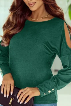 Best Dear-Lover Asymmetrical Cut Out Buttoned Long Sleeve Top Green