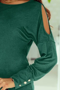 Best Dear-Lover Asymmetrical Cut Out Buttoned Long Sleeve Top Green
