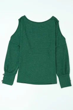 Best Dear-Lover Asymmetrical Cut Out Buttoned Long Sleeve Top Green