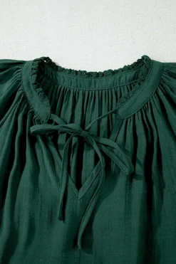 Outlet Dear-Lover Eyelet Embroidered Sleeve Tie V Neck Blouse Green Bay