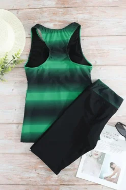 New Dear-Lover Black Ombre Print Racerback Tankini Swimsuit Green