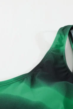 New Dear-Lover Black Ombre Print Racerback Tankini Swimsuit Green