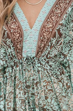 Fashion Dear-Lover Boho Floral Print Lace-up Open Back High Waist Maxi Dress Green