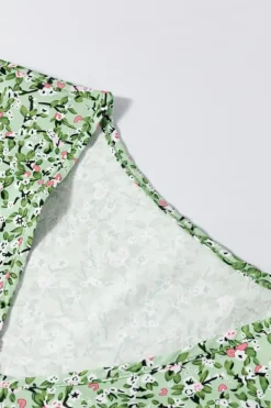 Clearance Dear-Lover Boho Floral V Neck Wrap Short Sleeve Blouse Green