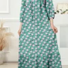 Sale Dear-Lover Boho Printed Half Sleeve Maxi Dress Green