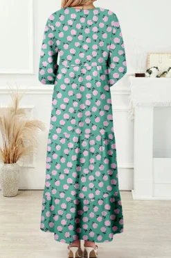Sale Dear-Lover Boho Printed Half Sleeve Maxi Dress Green