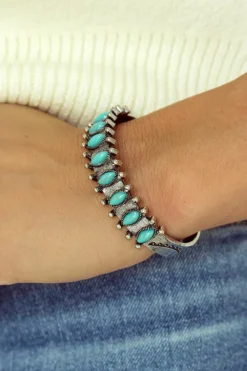 Fashion Dear-Lover Boho Turquoise Gem Beaded Open Bracelet Green