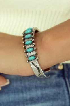 Fashion Dear-Lover Boho Turquoise Gem Beaded Open Bracelet Green