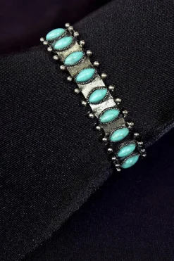Fashion Dear-Lover Boho Turquoise Gem Beaded Open Bracelet Green