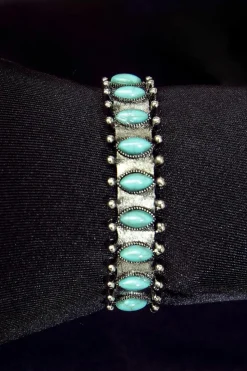 Fashion Dear-Lover Boho Turquoise Gem Beaded Open Bracelet Green