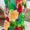 Discount Dear-Lover Bold Floral Flutter Sleeve Shift Mini Dress with Pockets Green