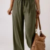 Best Dear-Lover Brown Drawstring Elastic Waist Casual Wide Leg Pants Green
