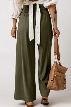 Best Dear-Lover Brown Drawstring Elastic Waist Casual Wide Leg Pants Green