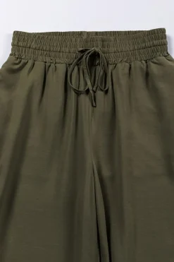Best Dear-Lover Brown Drawstring Elastic Waist Casual Wide Leg Pants Green