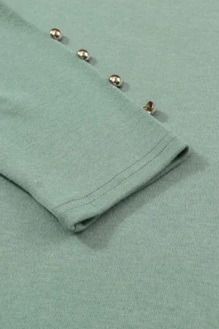 Discount Dear-Lover Buttoned Puff Long Sleeve Sheath Top Green