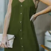 Discount Dear-Lover Buttoned Slip Dress Green