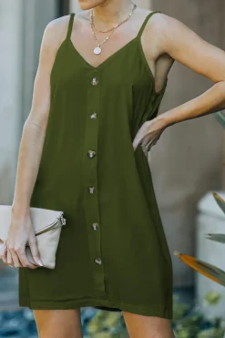 Discount Dear-Lover Buttoned Slip Dress Green