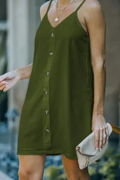Discount Dear-Lover Buttoned Slip Dress Green