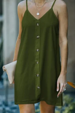 Discount Dear-Lover Buttoned Slip Dress Green