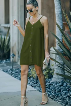 Discount Dear-Lover Buttoned Slip Dress Green