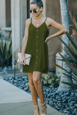 Discount Dear-Lover Buttoned Slip Dress Green