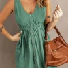 Hot Dear-Lover Buttons Sleeveless High Waist Mini Dress Green