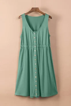 Hot Dear-Lover Buttons Sleeveless High Waist Mini Dress Green