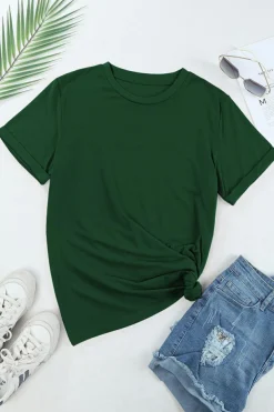 Sale Dear-Lover Casual Plain Crew Neck Tee Green
