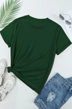 Sale Dear-Lover Casual Plain Crew Neck Tee Green